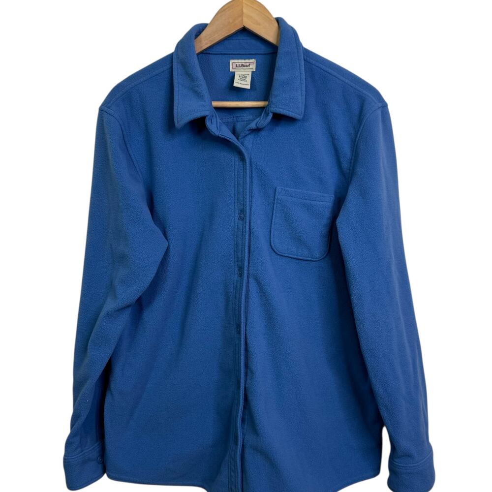 L.L. Bean Size Large Blue Fleece Long Sleeve Button Up Shirt